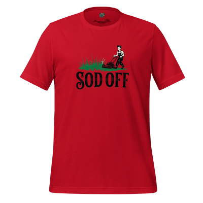 Text reading “Spring Sod Off” with sarcastic lawncare theme — British insult meets springtime introversion in bold, funny style
