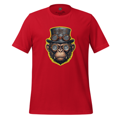 Graphic-only design of a steampunk monkey in top hat and goggles with gears — vintage sci-fi aesthetic for mischievous time-travelers
