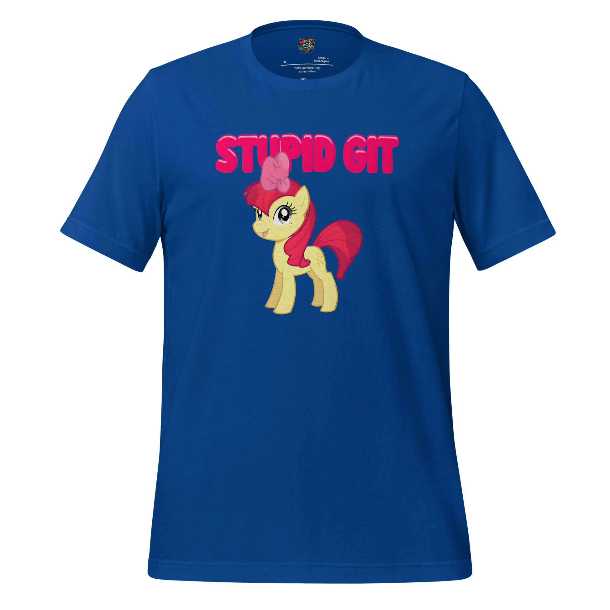 Colorful unicorn with deadpan face and text “Stupid Git” — snarky British insult with sparkles, sass, and mythical side-eye
