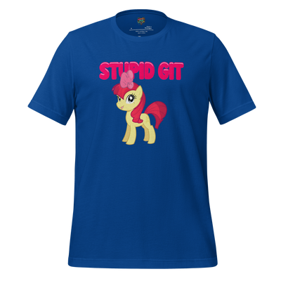 Colorful unicorn with deadpan face and text “Stupid Git” — snarky British insult with sparkles, sass, and mythical side-eye
