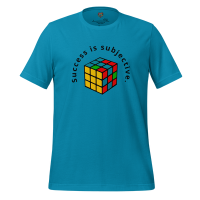 Funny shirt with the phrase “Success Is Subjective” and a scrambled cube resembling modern art — sarcastic tee for creative minds, overthinkers, and proud quitters

