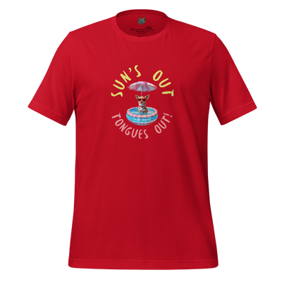 Oversized cartoon dog with tongue out in sunny scene — playful summer shirt celebrating happy pups and warm-weather chaos
