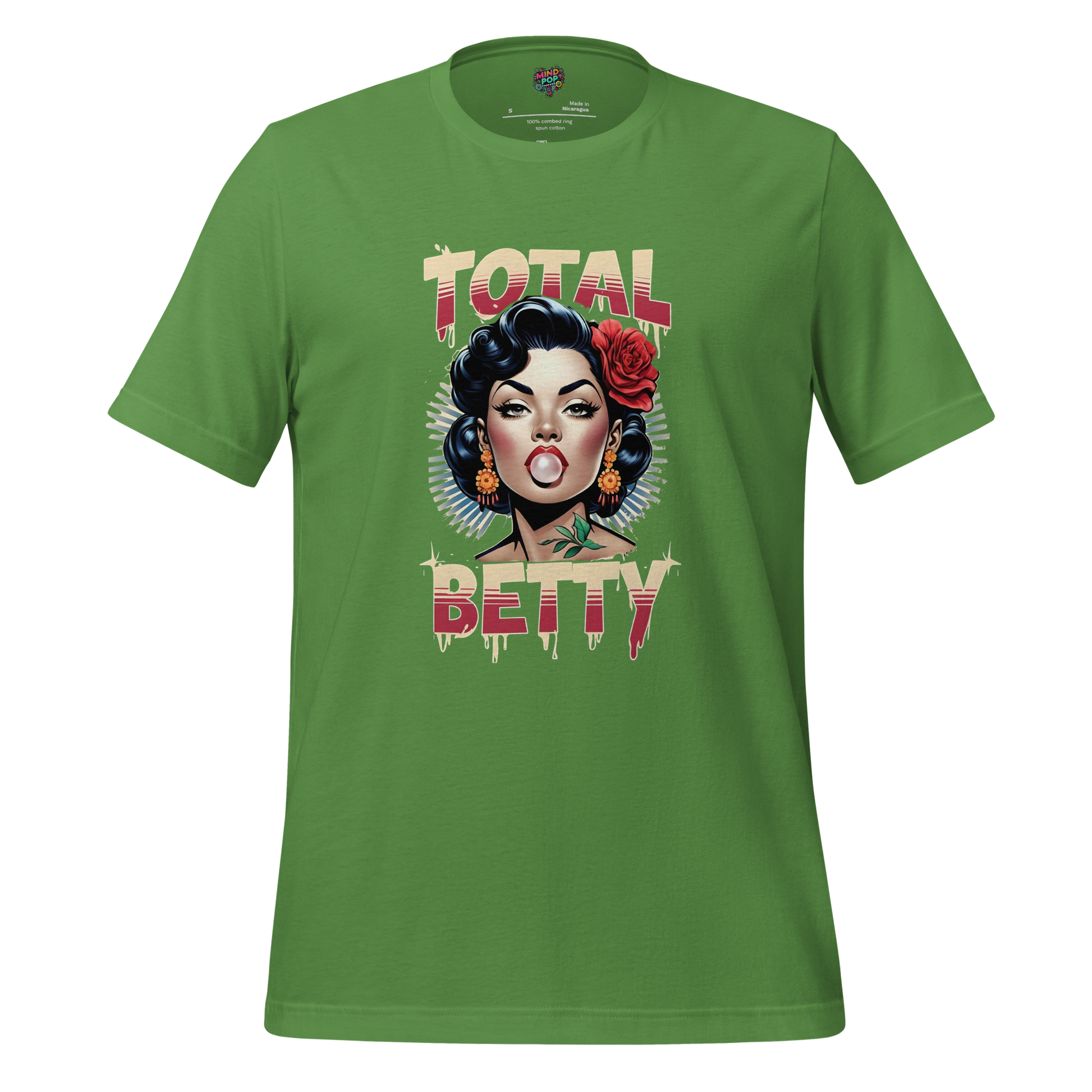 Chola-style Latina beauty blowing bubble gum with bold “Total Betty” text — nostalgic street-inspired design full of confidence and attitude
