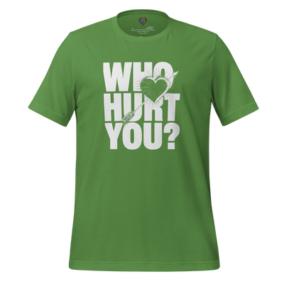 Bold deadpan shirt with large block text reading “Who Hurt You” — sarcastic tee for emotionally unavailable adults and professional deflectors