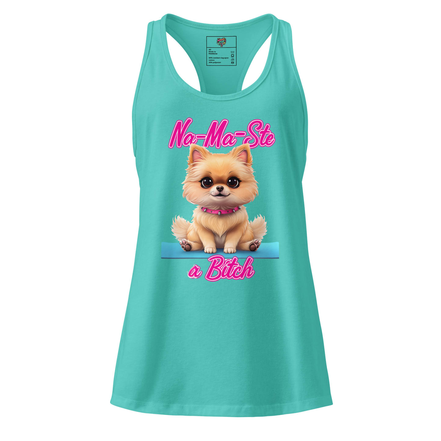 Na-Ma-Ste a Bitch Pom Pom Puppy fitted racerback tank top