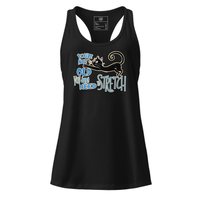 Fitted racerback tank top with playful Dr. Seuss-style font reading “You’re Not Old, You’re Just... Mid-Quest” — funny aging shirt for Gen X women and sarcastic grown-ups

